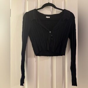 Garage Black Button-Up Ribbed Crop Top